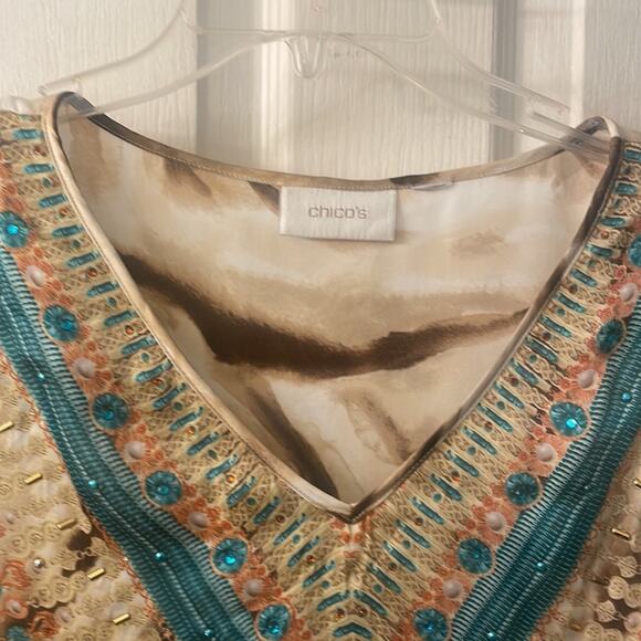 Chico’s animal print crystal and beaded embellished coverup tunic blouse XL - Picture 4 of 10